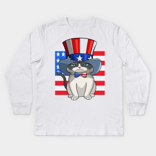 Exotic Shorthair Cat 4th Of July USA Flag Kids Long Sleeve T-Shirt